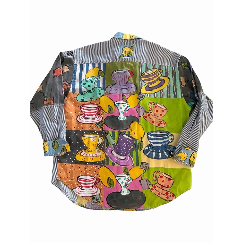 VTG 80s Encore By Silkscapes Hand Painted Tea Button Up Shacket Size M - Picture 7 of 12